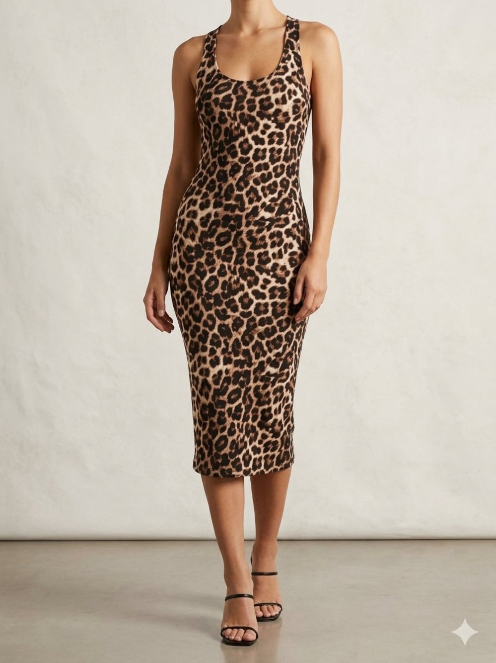 Leopard Print Midi Tank Dress in Brown